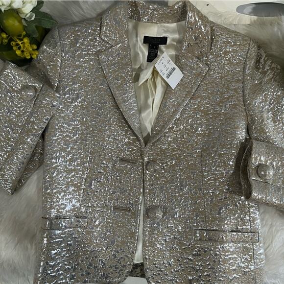 NEW J. Crew Wool Metallic Silver Brocade Jacquard Career Suit Blazer Jacket RARE - Picture 9 of 15